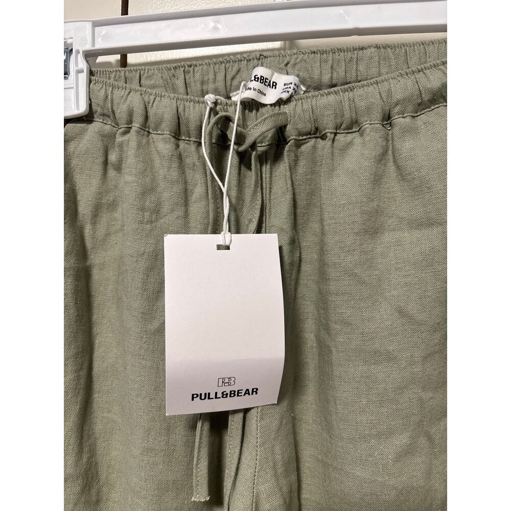Pull&Bear Linen Blend Drawstring Pants Women’s XS Sage Green Wide Leg NWT - Picture 4 of 6